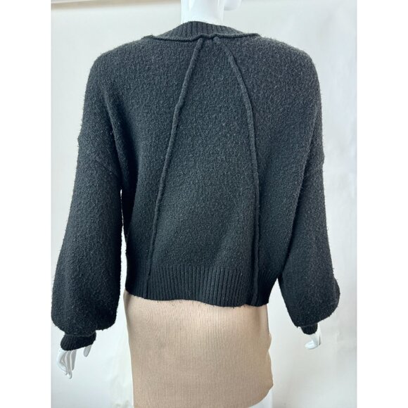 Topshop Black Button-Front Cardigan Acrylic Blend Nubby Sweater Size US 6 UK 10 - Picture 8 of 16